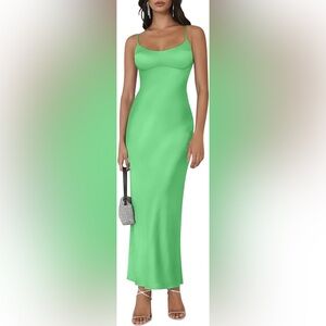 Spring Green Silky Cowl Neck Midi Dress